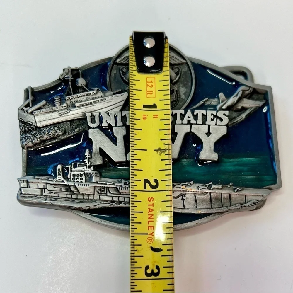 Vintage United States Navy Armed Forces Belt Buckle Metal Alloy Pewter Enamel